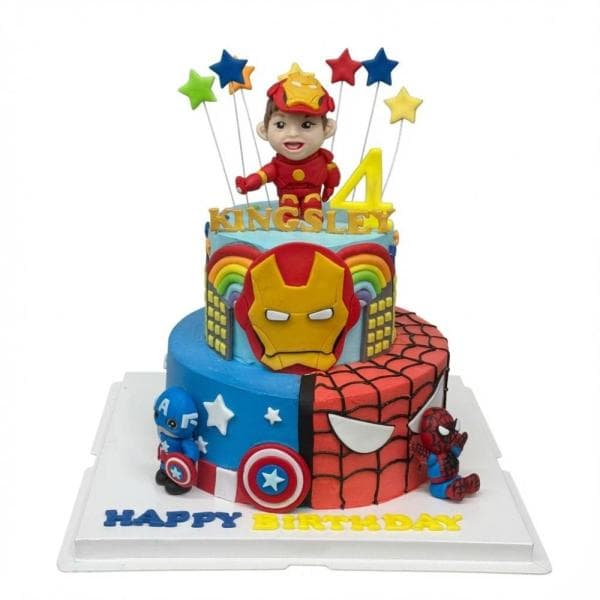 Iron Man & Spide Man 超級英雄 雙層蛋糕
