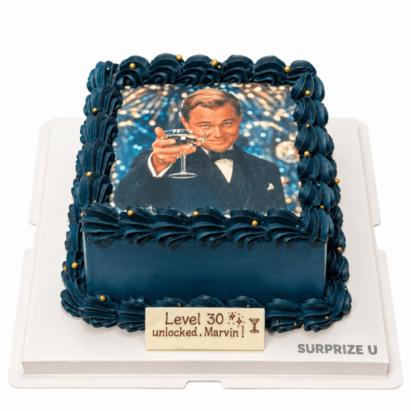 Leonardo DiCaprio Cheers Tall Cake